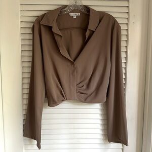L Love Crop Blouse in Taupe, Size M